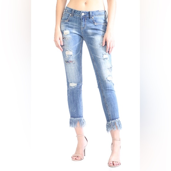 Grace in LA ~ Distressed Skinny Jeans with Frayed Hems, Size 27 - Picture 9 of 10